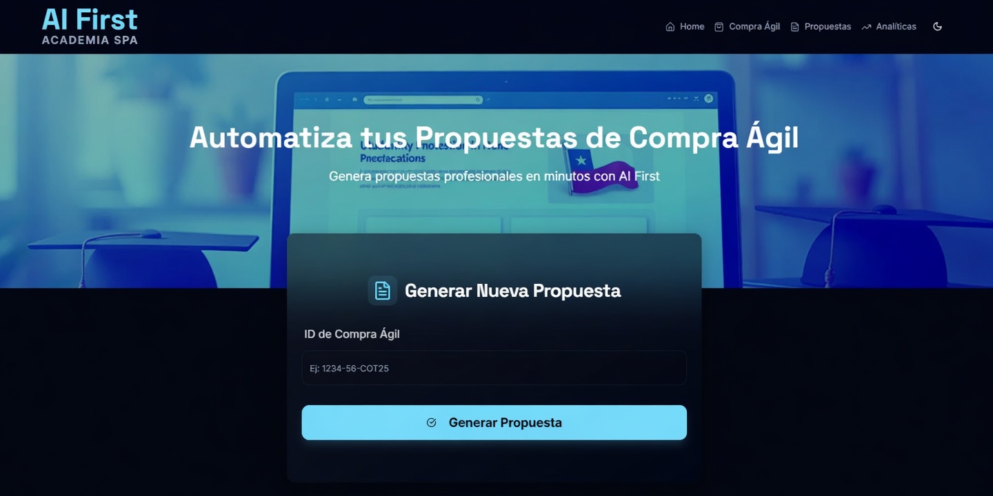 Pantalla de inicio de AI First — generación de propuestas